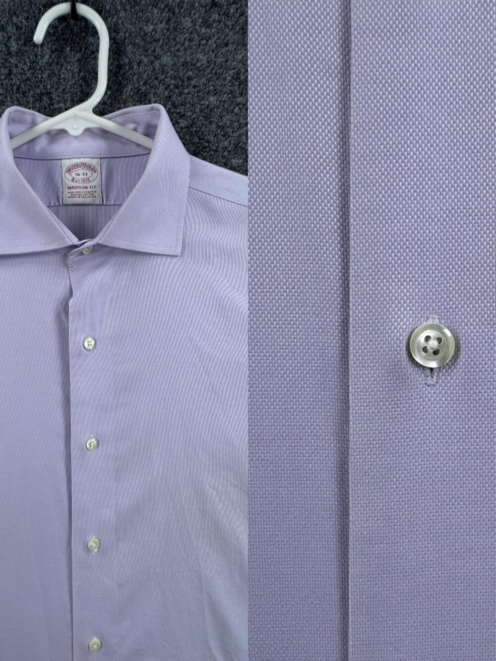 Brooks Brothers Madison 16 33 Supima Non-Iron Cotton Spandex Purple Button Up